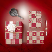 Rustieke Red Tan Gold Patchwork Quilt Love Joy Sta Inpakpapier Vel