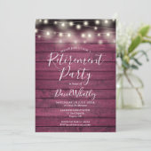 Rustieke Red Wood String Lights Pensioenfeest Kaart (Staand voorkant)