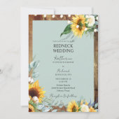 Rustieke Redneck Zonnebloem Bruiloft Slingerlichte Kaart (Voorkant)