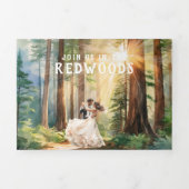 Rustieke Redwood Bos Bruiloft Drieluik Uitnodiging (Cover)