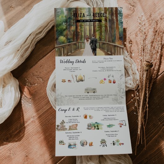 Rustieke Redwood Forest Wedding Drieluik Uitnodiging