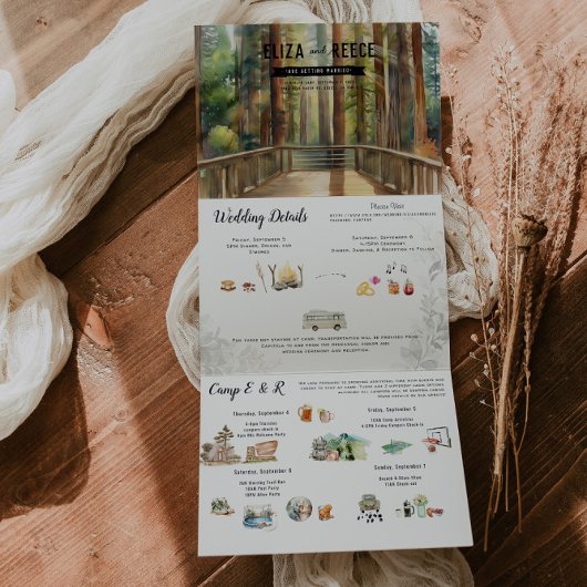 Rustieke Redwood Forest Wedding Drieluik Uitnodiging