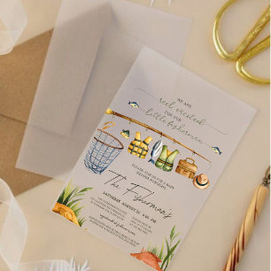 Rustieke Reel Opwindende Visser Baby Shower Acryl Uitnodigingen