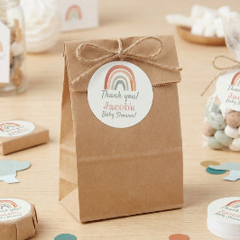 Rustieke regenboog baby shower dank u ronde sticker