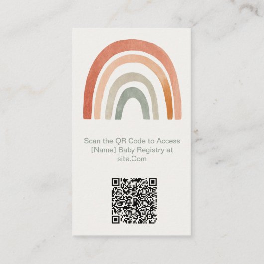 Rustieke regenboog baby shower QR Code Registry Ka Informatiekaartje (Achterkant)