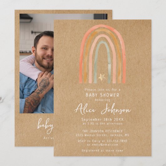 Rustieke regenboog en sterfoto Boho Baby shower Kaart (Voorkant / Achterkant)