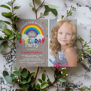 Rustieke Regenboog Verjaardag Kleurrijke Foto Kaart