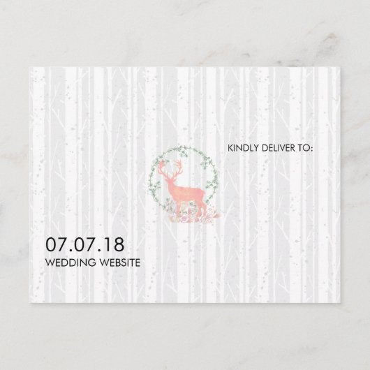Rustieke rendieren en berken bomen bruiloft STD Aankondigingskaart (Achterkant)