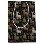 Rustieke rendieren en kerstboom volkskunst medium cadeauzakje (Voorkant)