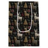 Rustieke rendieren en kerstboom volkskunst medium cadeauzakje (Achterkant)