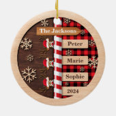 Rustieke Rendieren Plaid Familie Kerstmis Keramisch Ornament (Achterkant)