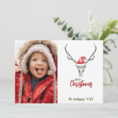 Rustieke rendierschedel met geruite kerst Foto Feestdagenkaart (Staand voorkant)