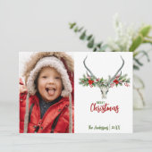 Rustieke rendierschedel met geruite kerst Foto Feestdagenkaart (Staand voorkant)