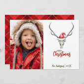 Rustieke rendierschedel met geruite kerst Foto Feestdagenkaart (Voorkant / Achterkant)