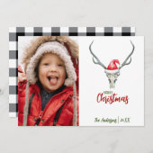 Rustieke rendierschedel met geruite kerst Foto Feestdagenkaart (Voorkant / Achterkant)