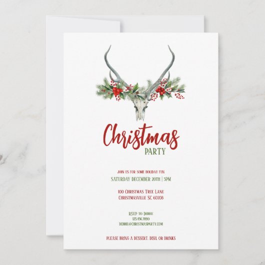 Rustieke rendierschedel met geruite kerstfeest feestdagenkaart (Voorkant)