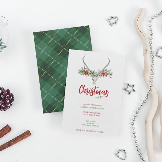 Rustieke rendierschedel met geruite kerstfeest feestdagenkaart