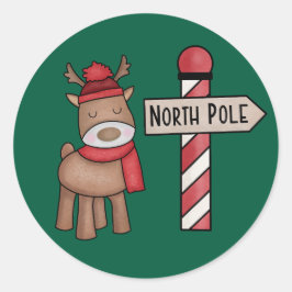 Rustieke rendiersticker - Noordpool vintage stijl Ronde Sticker