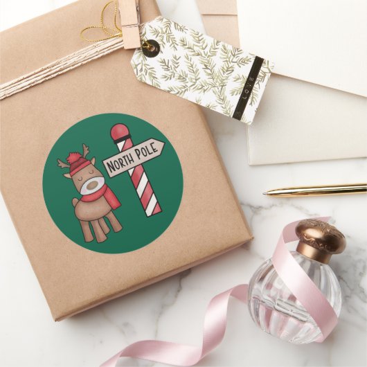 Rustieke rendiersticker - Noordpool vintage stijl Ronde Sticker (Geschenken)