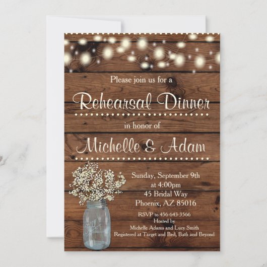 Rustieke repetitie diner uitnodiging, repetitie kaart (Voorkant)