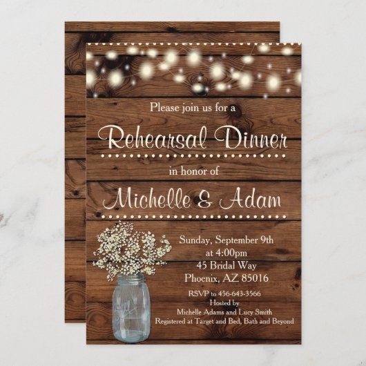 Rustieke repetitie diner uitnodiging, repetitie kaart (Voorkant / Achterkant)