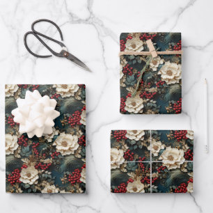 Rustieke  retro 3D kerstpoinsettia Inpakpapier Vel