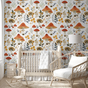 Rustieke Retro Bloemen Paddenstoel Tuin Stof Patro Behang