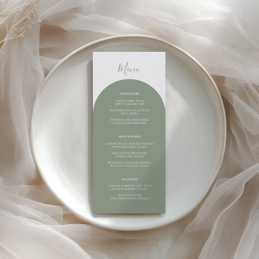 Rustieke Retro Boho Salie Groene Boog Trouwdiner Menu