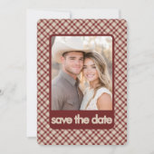 Rustieke Retro Bruine Gingham Western Multi Foto Save The Date (Voorkant)