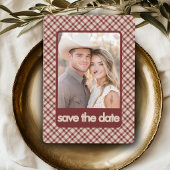 Rustieke Retro Bruine Gingham Western Multi Foto Save The Date
