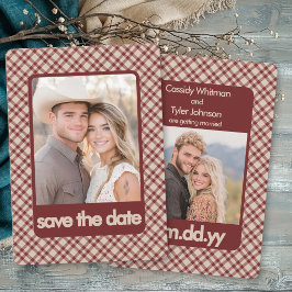 Rustieke Retro Bruine Gingham Western Multi Foto Save The Date