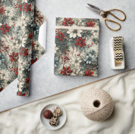 Rustieke  retro classic kerst poinsettia cadeaupapier