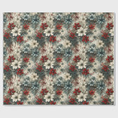 Rustieke  retro classic kerst poinsettia cadeaupapier (Vlak)