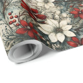 Rustieke  retro classic kerst poinsettia cadeaupapier (Rol Hoek)