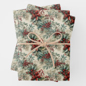 Rustieke  retro classic kerst poinsettia inpakpapier vel (In situ)