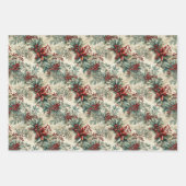 Rustieke  retro classic kerst poinsettia inpakpapier vel (Voorkant)