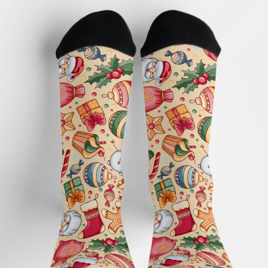 Rustieke  retro Gingerbread Ornament Beige Sokken (Top)