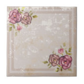 Rustieke retro grunge beige textuur bloemen rozen  tegeltje (Voorkant)