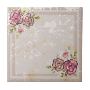 Rustieke retro grunge beige textuur bloemen rozen tegeltje