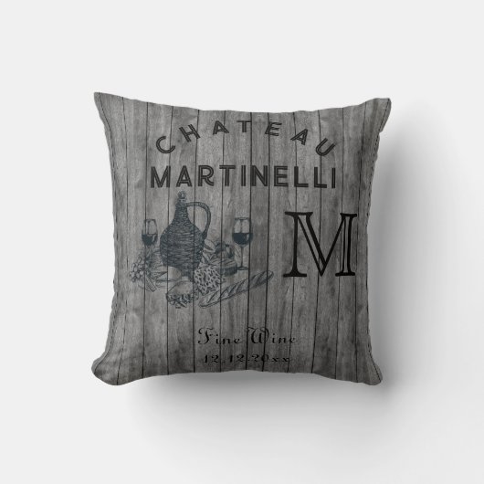 Rustieke Retro Kasteel Wijnvat Monogram Kussen (Voorkant)