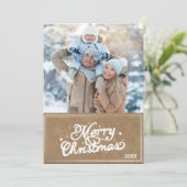 Rustieke Retro Merry Christmas Typografie Foto Feestdagenkaart (Staand voorkant)
