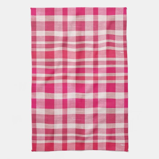 Rustieke Retro Roze Textuur Plaid Theedoek (Verticaal)