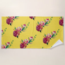 Rustieke Retro Rozen Waterverf Strandhanddoek Strandlaken