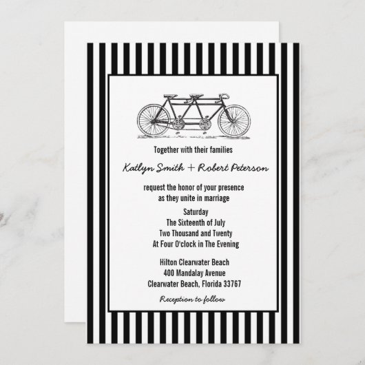 Rustieke Retro Tandem Fietsbruiloft Kaart (Voorkant / Achterkant)