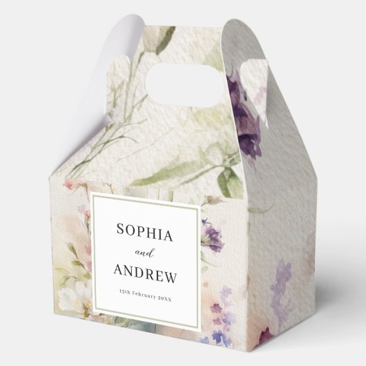 Rustieke Retro Waterverf Wildbloemen Bruiloft Bedankdoosjes (Voorkant)