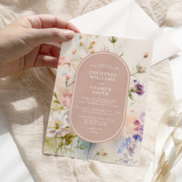 Rustieke Retro Waterverf Wildbloemen Bruiloft Kaart