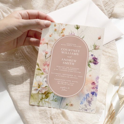 Rustieke Retro Waterverf Wildbloemen Bruiloft Kaart