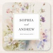 Rustieke Retro Waterverf Wildbloemen Bruiloft Kartonnen Onderzetters (Voorkant)