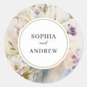 Rustieke Retro Waterverf Wildbloemen Bruiloft Ronde Sticker (Voorkant)