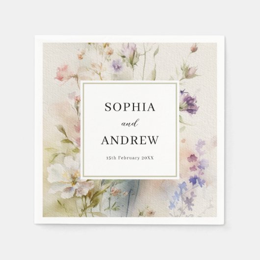 Rustieke Retro Waterverf Wildbloemen Bruiloft Servet (Voorkant)